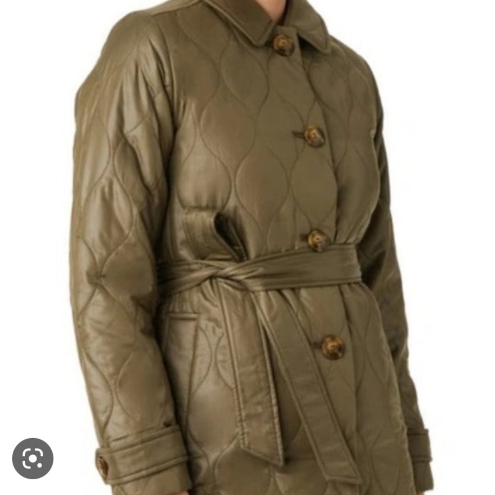 Kate, spade spring quilted jacket with belt olive green size XSNWT
